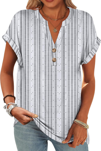 ANRABESS Womens Short Sleeve Henley Tops V Neck Dressy Casual Blouses Summer Trendy Tee Shirts 2026 Vacation Fashion Clothes