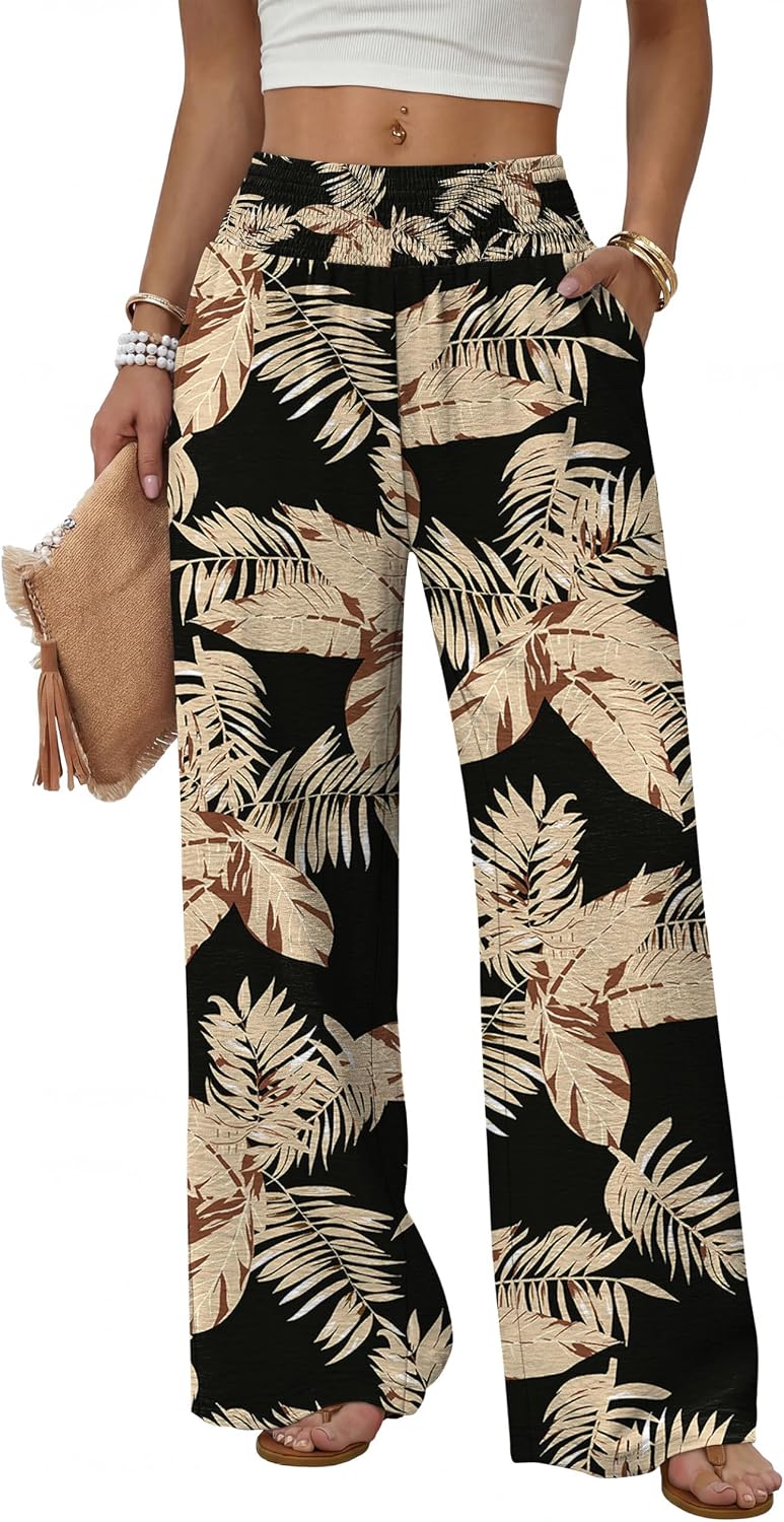 Sampeel Wide Leg Pants Woman High Waist Trousers with Pockets Casual Lounge