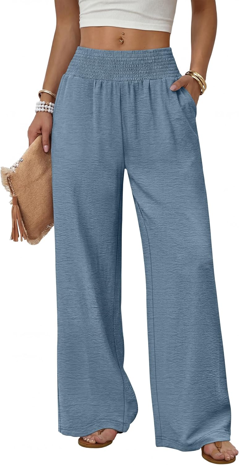 Sampeel Wide Leg Pants Woman High Waist Trousers with Pockets Casual Lounge
