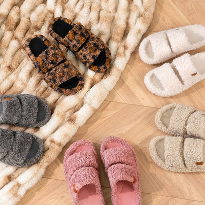 EverFoams Womens Fuzzy Open-toe Slippers Memory Foam Indoor House Shoes | machine-washable,gifts,memory foam,anti-slip sole,lightweight,indoor and outdoor,cozy