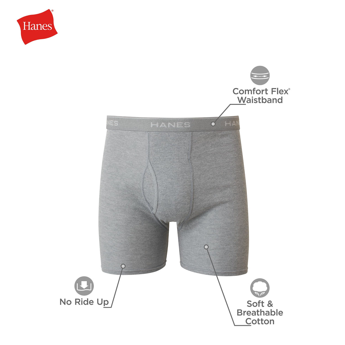 Hanes mens Underwear Boxer Briefs Pack, Cool &amp; Breathable Cotton Moisture-wicking Underwear for Men, No Ride Up