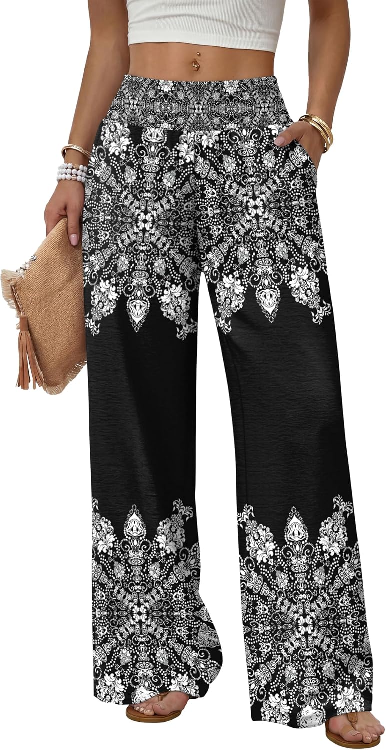 Sampeel Wide Leg Pants Woman High Waist Trousers with Pockets Casual Lounge