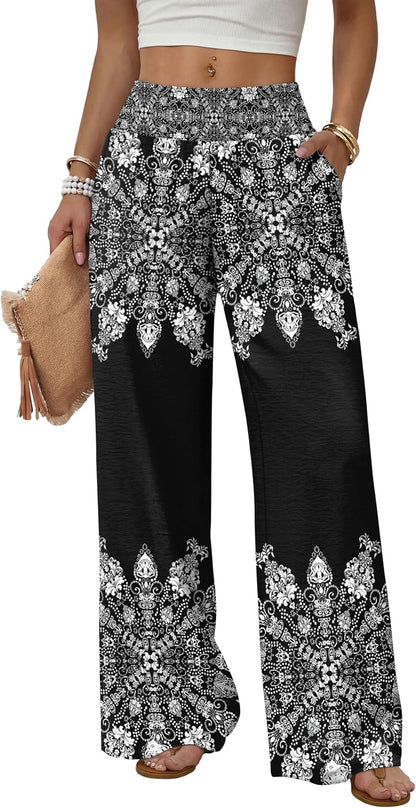 Sampeel Wide Leg Pants Woman High Waist Trousers with Pockets Casual Lounge