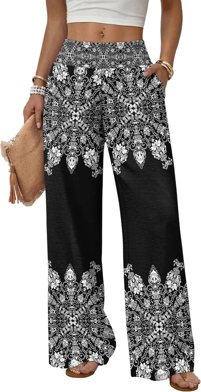 Sampeel Wide Leg Pants Woman High Waist Trousers with Pockets Casual Lounge