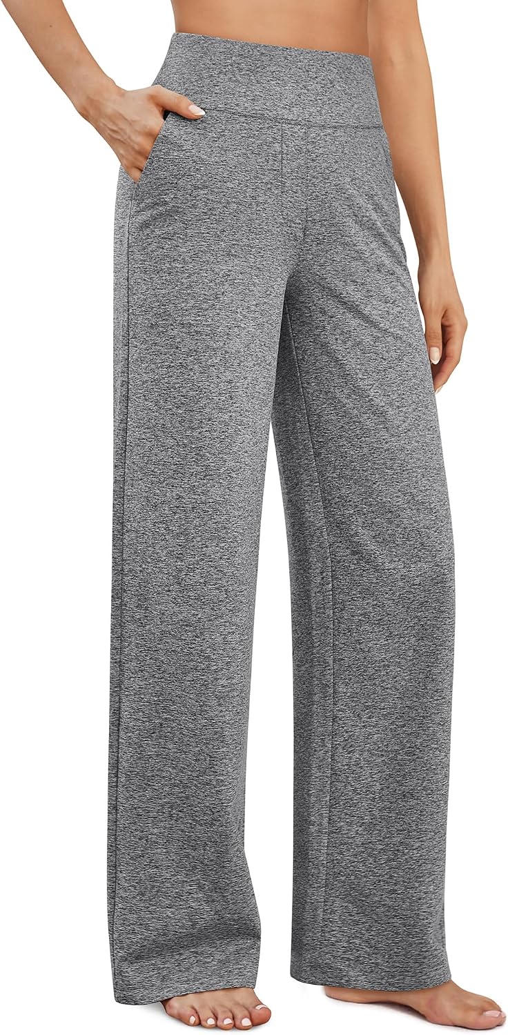 G4Free Yoga Pants for Women Wide Leg Pants with Pockets High Waisted | Moisture Wicking, Soft Comfortable Feel, 4-Way Stretch, Faux Fly, Faux Back Pockets, Yoga, Work &amp; Casual Wear