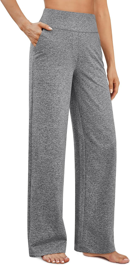 G4Free Yoga Pants for Women Wide Leg Pants with Pockets High Waisted | Moisture Wicking, Soft Comfortable Feel, 4-Way Stretch, Faux Fly, Faux Back Pockets, Yoga, Work &amp; Casual Wear