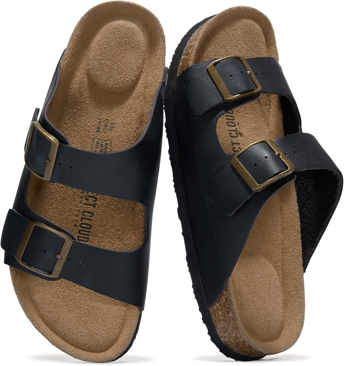 Project Cloud 100% Genuine Leather Womens Sandals Slides for Women (Venita) | Cork Footbed Sandals for Women with Memory Foam and Arch Support Vacation Essentials Slides Women Footwear Flat Sandals