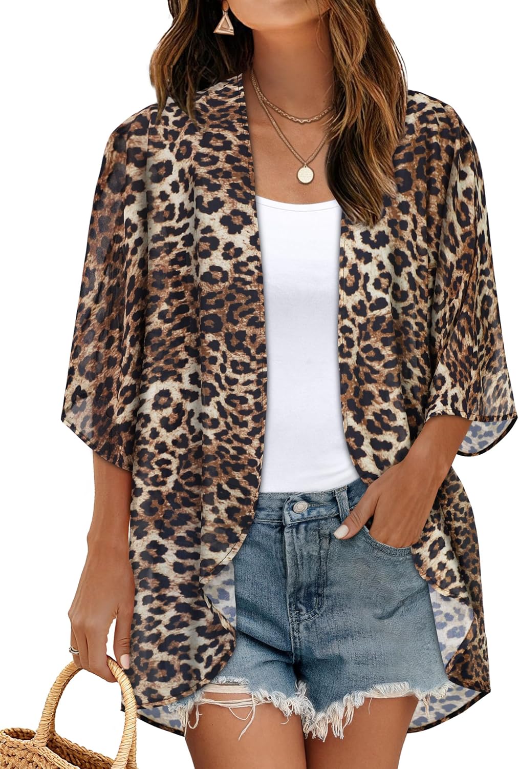 CHICGAL Womens Floral Kimono Cardigan Beach Cover Up Casual Summer Tops | 2026 Puff Sleeve Open Front Chiffon Outfit,Hawaiian Shirt,Beach Vacation Swimwear, Plus Top,Boho ladies Blouse,Cruise Resort