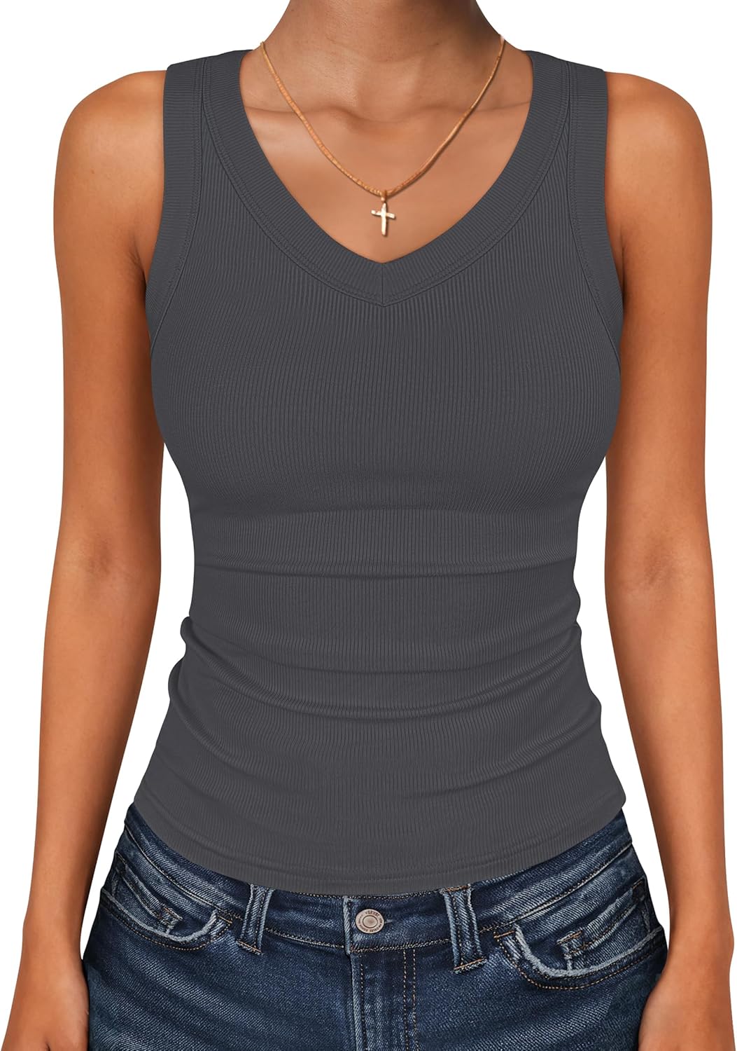 ANRABESS Tank Tops for Women V Neck Ribbed Knit Slim Fitted Sleeveless Basic Tee Tanks Casual Summer Clothes 2026
