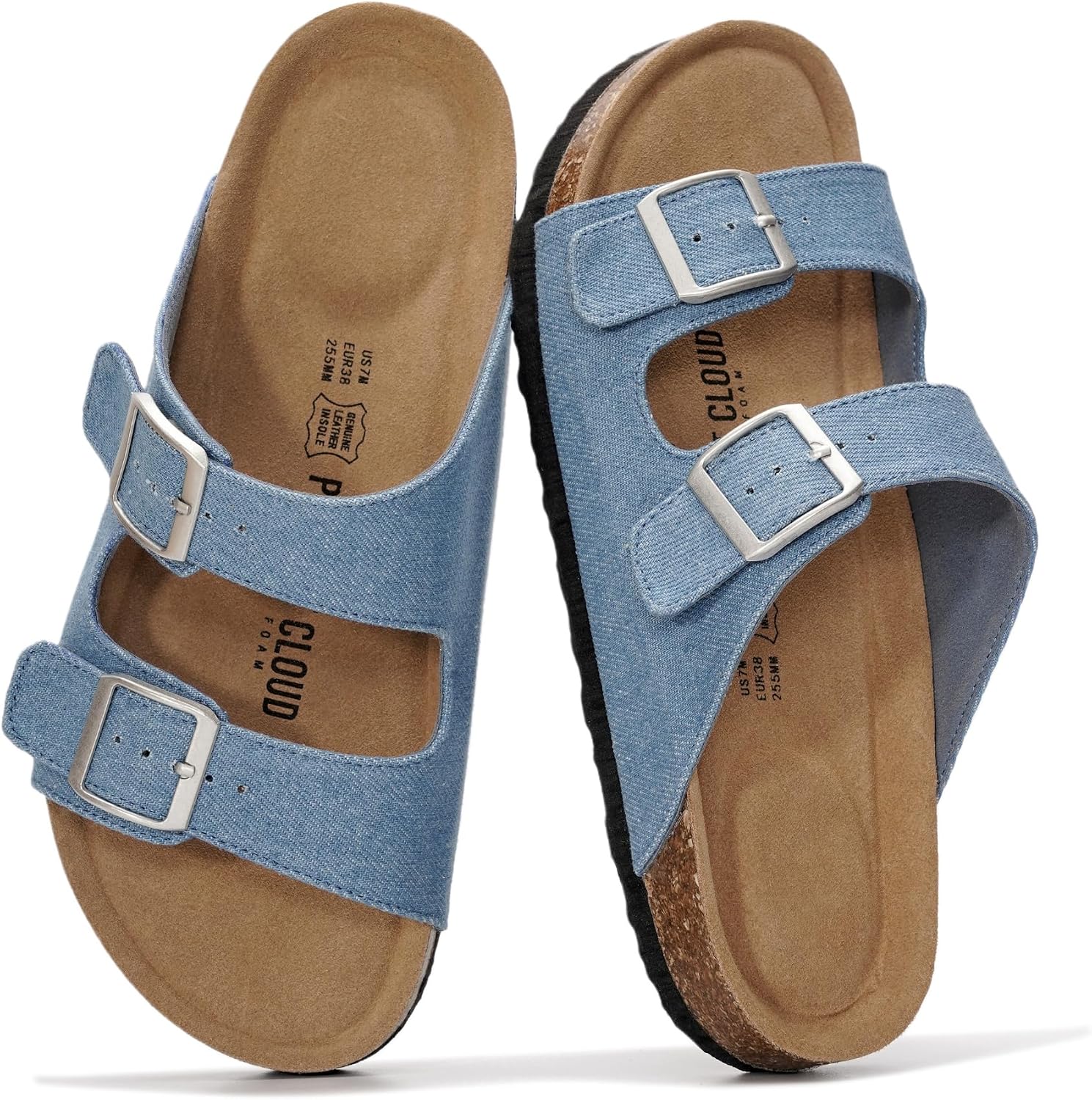 Project Cloud 100% Genuine Leather Womens Sandals Slides for Women (Venita) | Cork Footbed Sandals for Women with Memory Foam and Arch Support Vacation Essentials Slides Women Footwear Flat Sandals