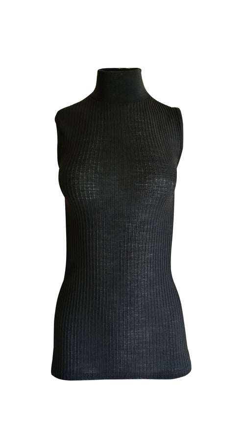 Byzantium Hemera Merino wool blend mock neck sleeveless top, stylish and cozy for casual or office wear.