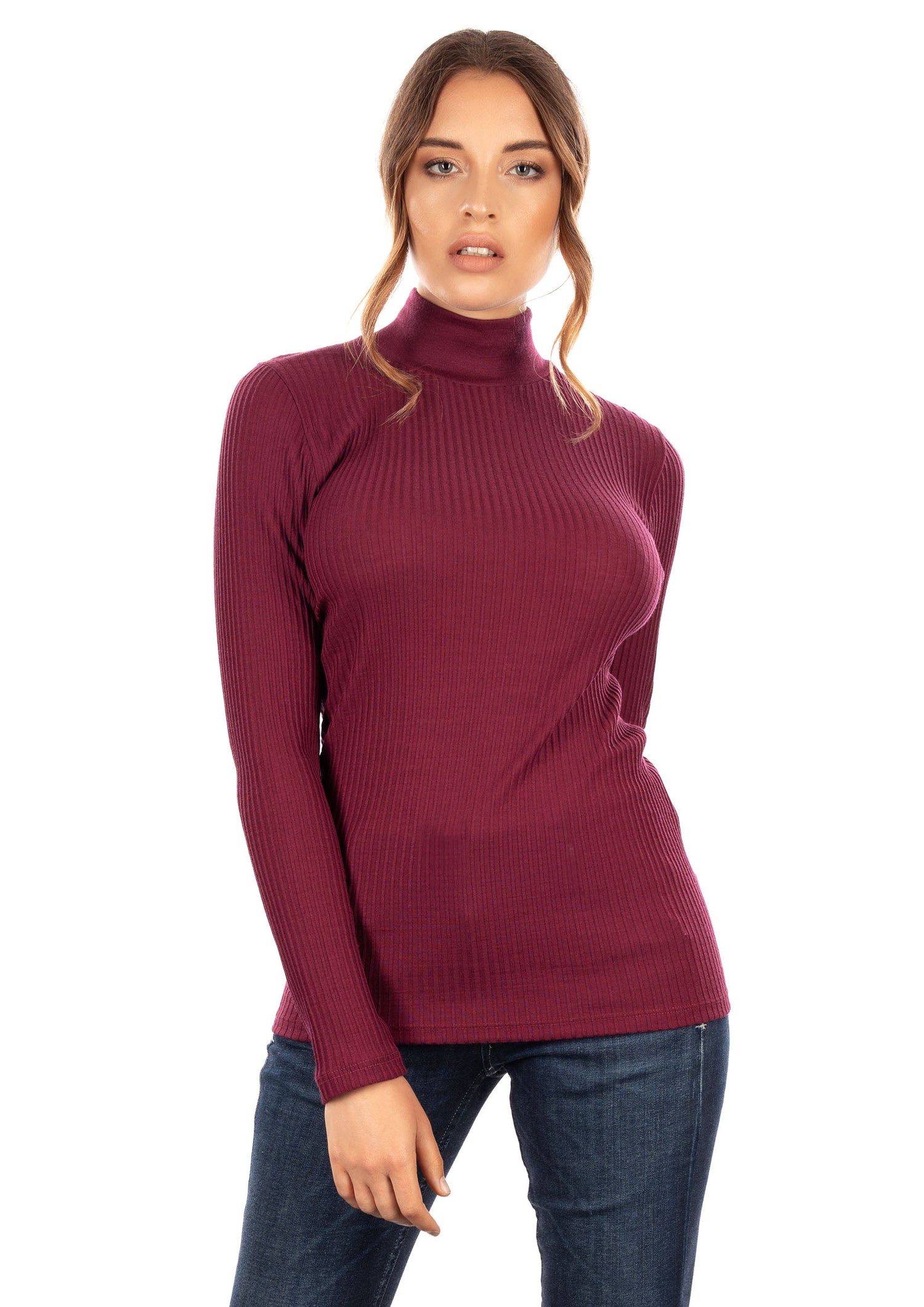 Byzantium Hemera EGI Exclusive Collections Merino Wool Blend Mock Neck Top with long sleeves, soft and stylish for winter wear.