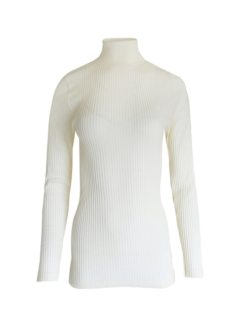 Byzantium Hemera EGI Exclusive Collections Merino wool blend mock neck top, long-sleeve blouse in white, casual and cozy style
