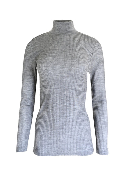 Byzantium Hemera EGI Exclusive Merino wool blend mock neck top with long sleeves, in gray, designed for stylish comfort.