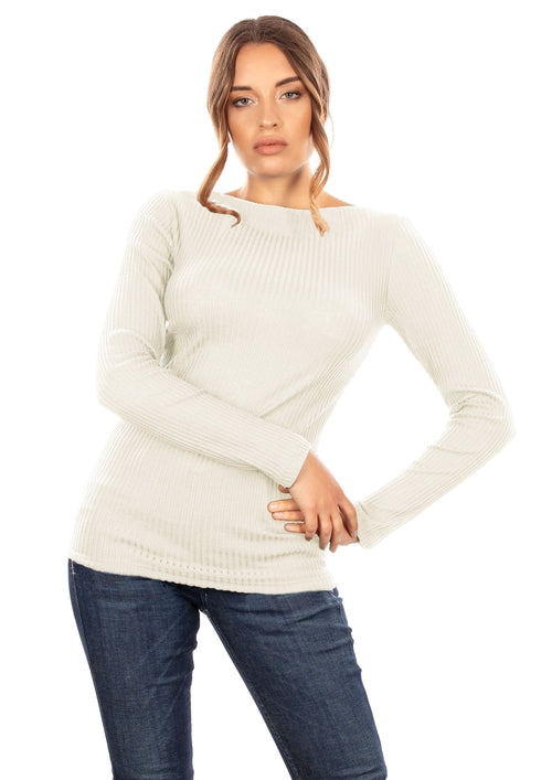 Byzantium Hemera Merino wool blend boat neck top with long sleeves, in white, from EGI Exclusive Collections.