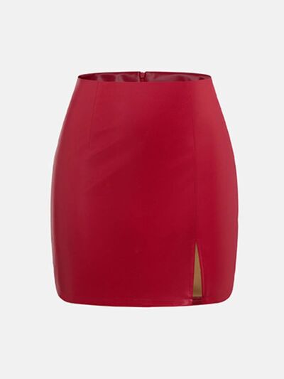 Taupe Oliver MUNSIEUR slit mini skirt with designer zipper, stylish women&