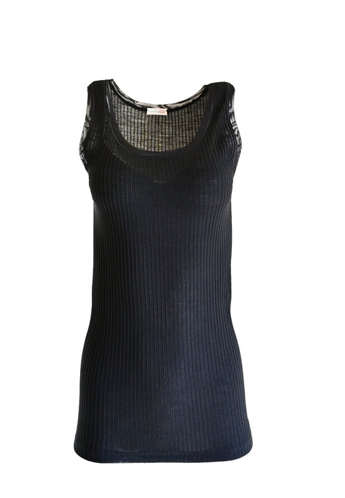 Byzantium Hemera EGI Exclusive Merino wool blend tank top with tulle trim, showcasing a stylish sleeveless blouse.