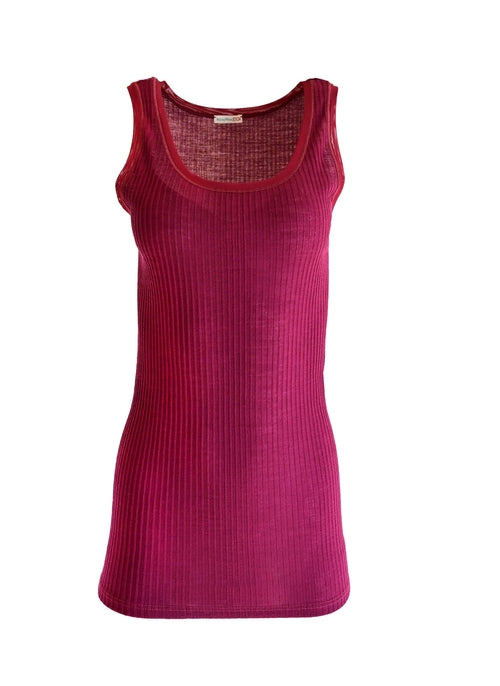 Byzantium Hemera EGI Merino wool blend tank top with delicate tulle trim, showcasing a stylish and elegant women&
