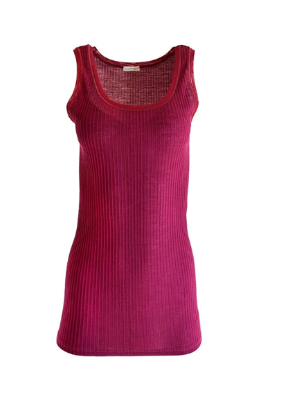 Byzantium Hemera EGI Merino wool blend tank top with delicate tulle trim, showcasing a stylish and elegant women&