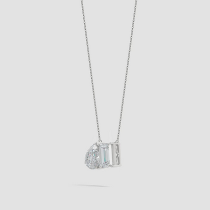 Start2Finish lab-grown emerald-cut and pear diamond two-stone pendant in 14K white gold, featuring 1ctw or 2ctw diamonds.