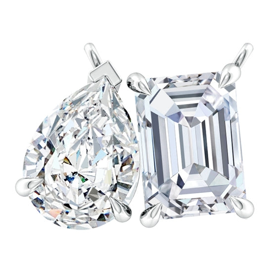 Start2Finish lab-grown emerald-cut and pear diamond two-stone pendant in 14K white gold, featuring 1ctw or 2ctw diamonds.