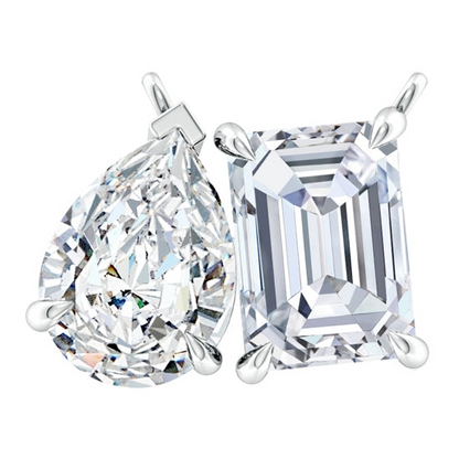Start2Finish lab-grown emerald-cut and pear diamond two-stone pendant in 14K white gold, featuring 1ctw or 2ctw diamonds.