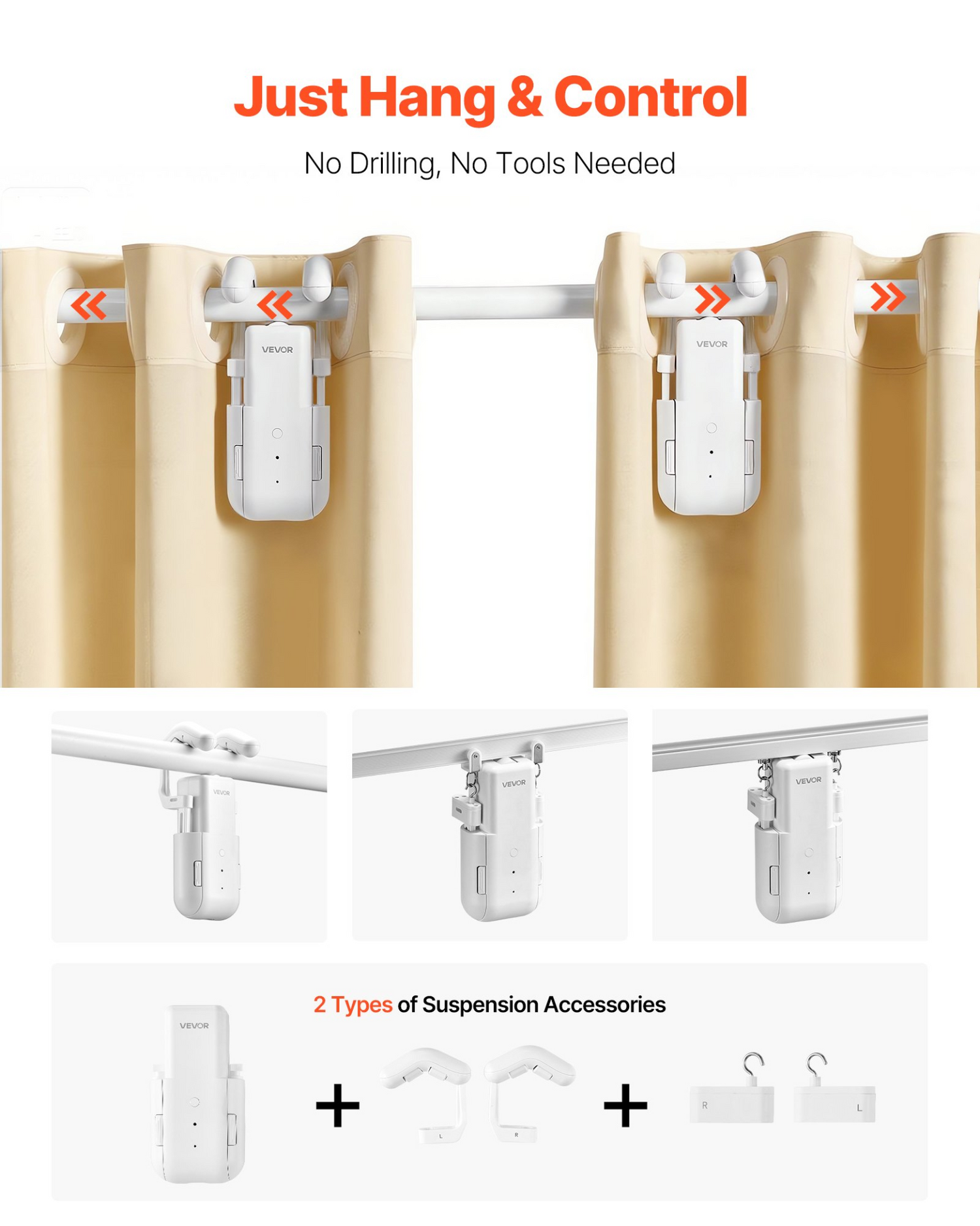 Start2Finish VEVOR automatic curtain opener 2-pack with remote, app, hub, compatible with Alexa and Google Home for smart Roman rods.