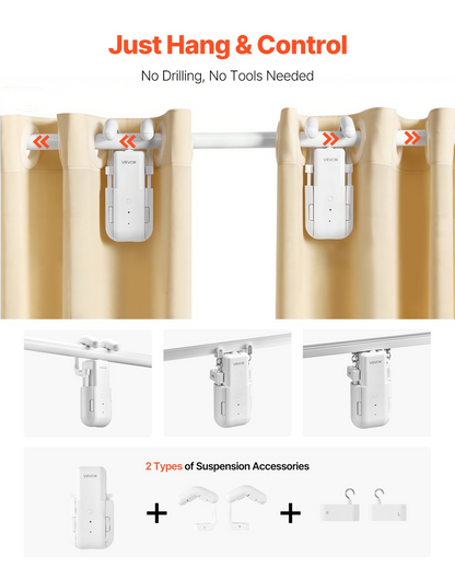 Start2Finish VEVOR automatic curtain opener 2-pack with remote, app, hub, compatible with Alexa and Google Home for smart Roman rods.