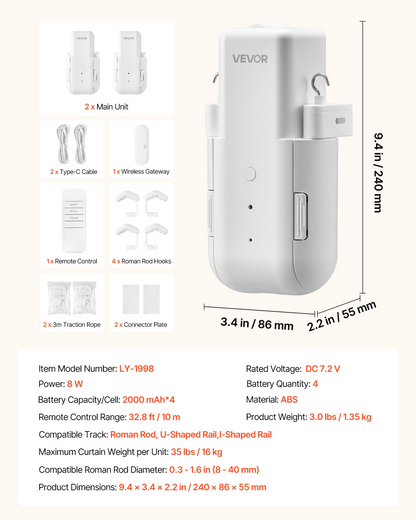 Start2Finish VEVOR automatic curtain opener 2-pack with remote and app control, compatible with Alexa and Google Home, for Roman rods.