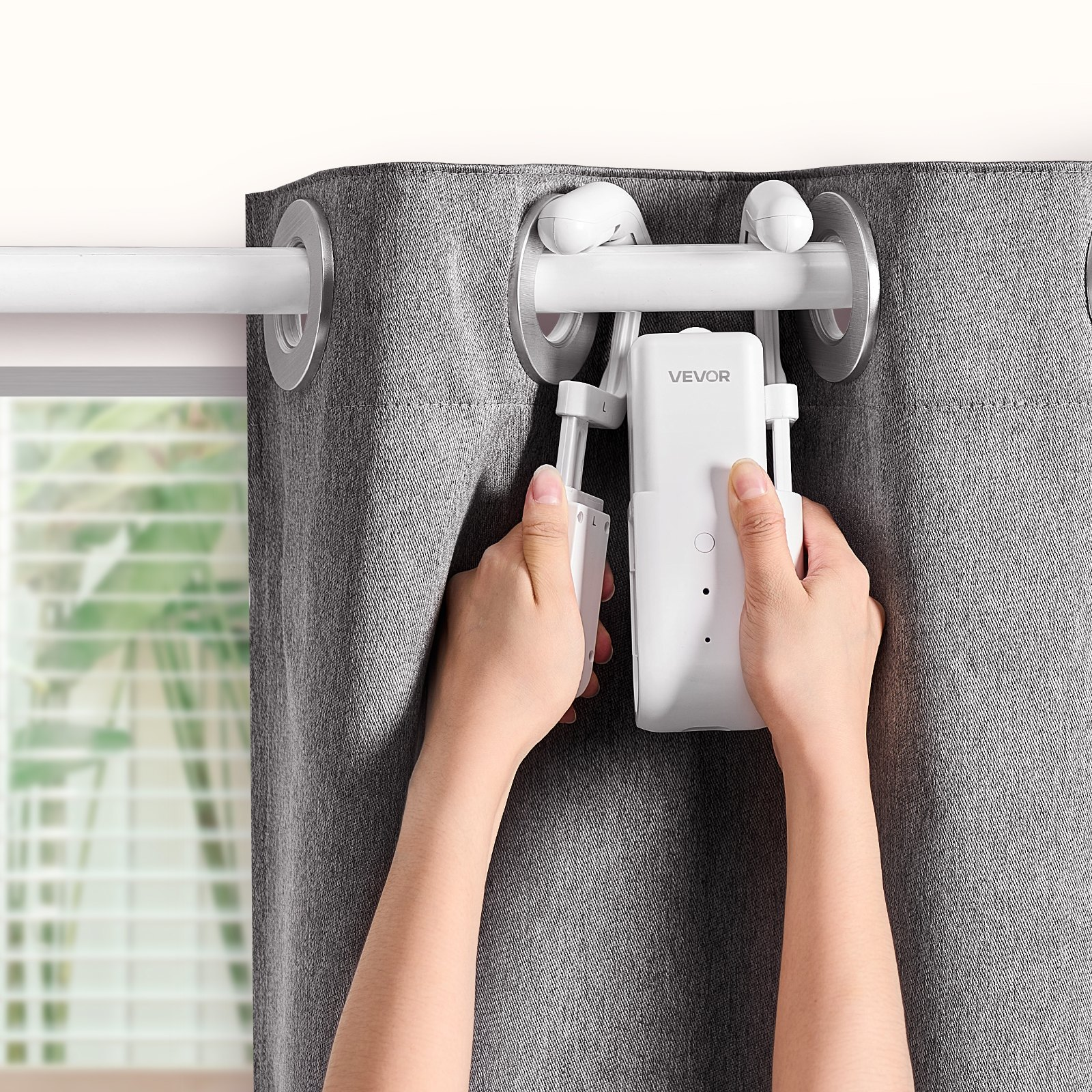 Start2Finish VEVOR automatic curtain opener 2-pack with remote control, hub, compatible with Alexa and Google Home for smart home curtains.