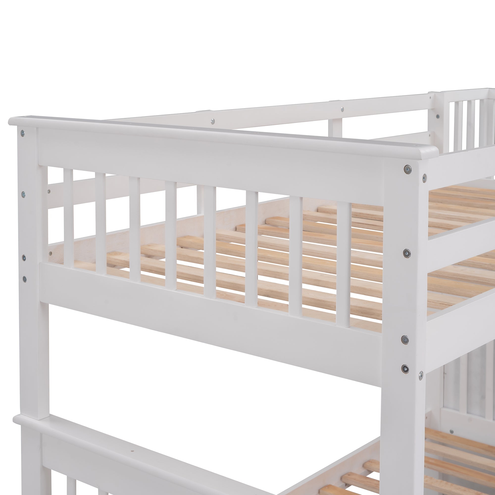 Sangria Beech twin-over-twin bunk bed with three storage drawers, sturdy furniture ideal for bedrooms or dorms