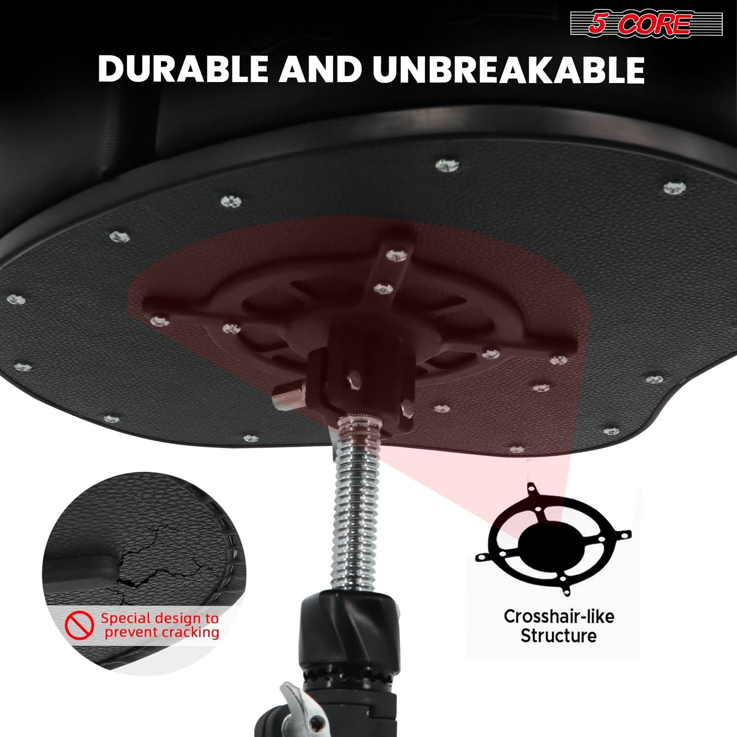 Start2Finish 5 Core Drum Throne with 4-inch padded seat, split spine support, 4-leg design, and 441 lb capacity for drummers