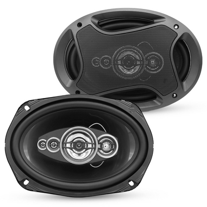 Pair of 5Core 6x9 car speakers from Start2Finish with 800W power, 4 ohm impedance, 4-way coaxial design, and super tweeters.