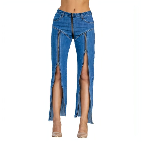 Dark blue UrbanEase™ women’s zipper jeans by Carmine Juneberry featuring a fitted style and classic denim look.
