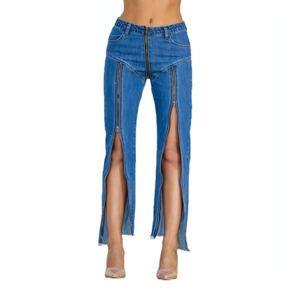 Dark blue UrbanEase™ women’s zipper jeans by Carmine Juneberry featuring a fitted style and classic denim look.