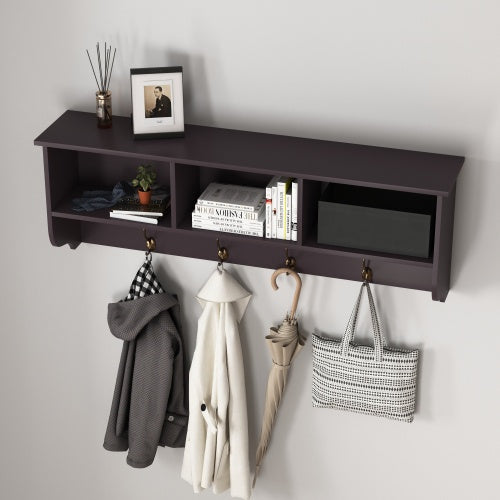Pear Daisy espresso wall-mounted coat rack with four dual hooks, ideal for entryway or living room organization.