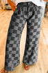 Dark grey checkered denim wide-leg jeans for women by Ruby Styx, featuring a relaxed fit and stylish checkered pattern.