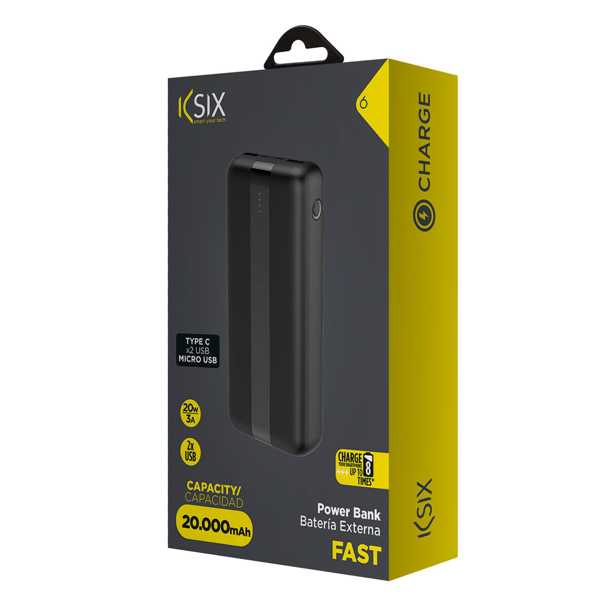 Bigbuy Power Bank KSIX portable charger in black with USB ports, ideal for charging devices on the go.