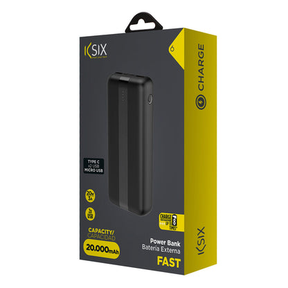 Bigbuy Power Bank KSIX portable charger in black with USB ports, ideal for charging devices on the go.