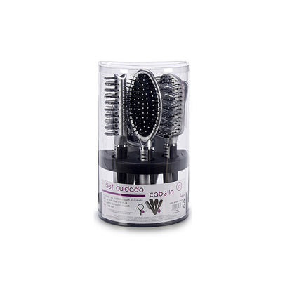 Set of black and purple plastic hair combs and brushes for haircare by Bigbuy, featuring various styling tools.