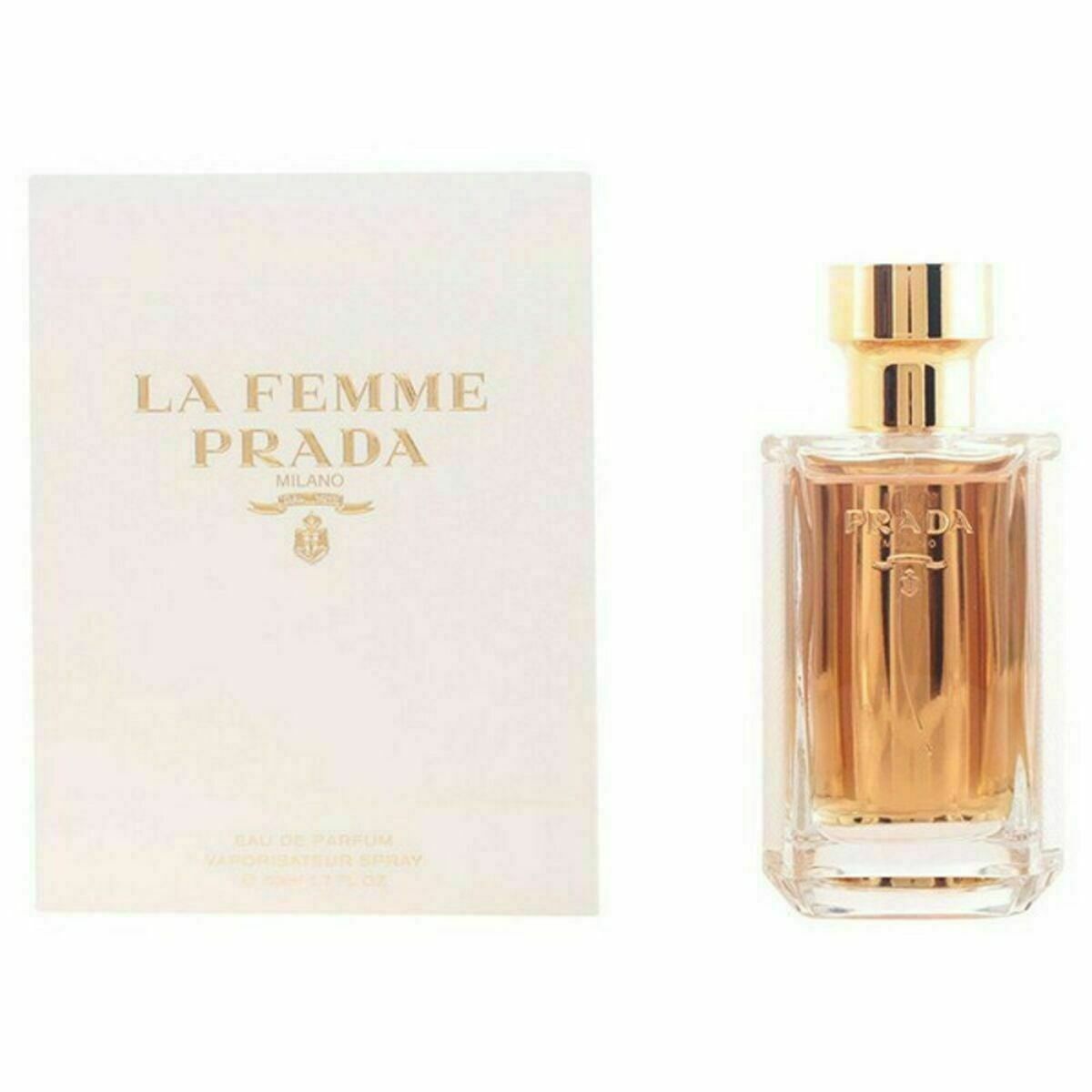 Women’s Prada EDP perfume bottle with elegant bodycare design, featuring a sleek shape and soft pastel accents.