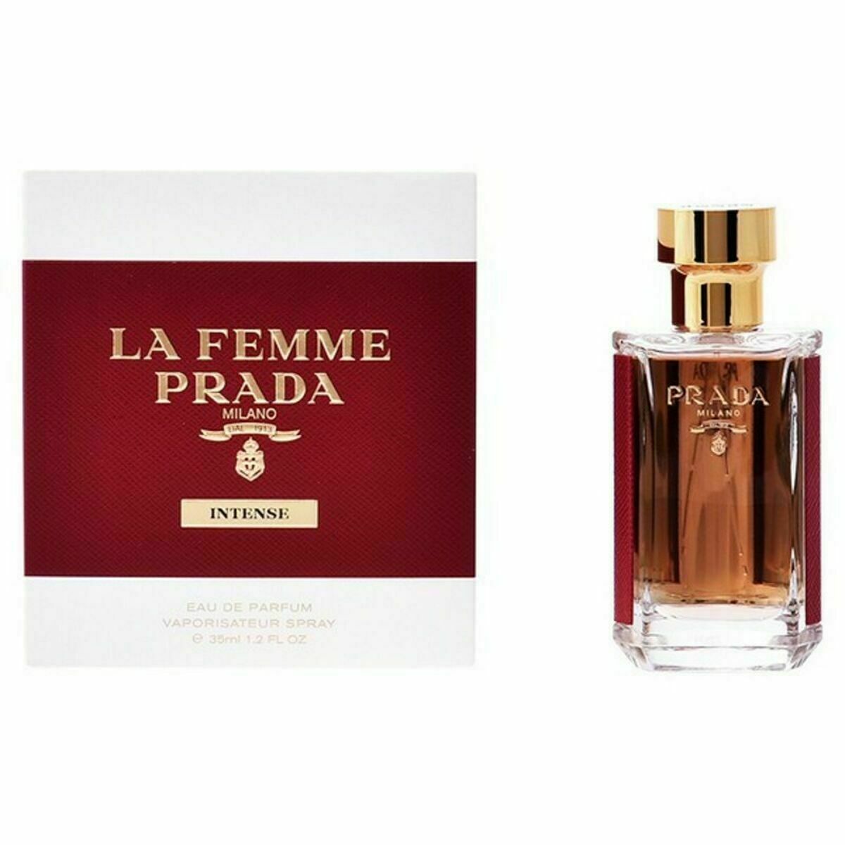 Women’s La Femme Intense Prada EDP perfume bottle and packaging, elegant bodycare product with floral and amber notes.