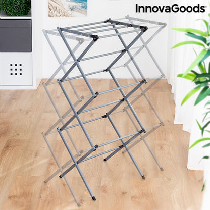 Metal clothes dryer with three extendable and folding tiers, ideal for home laundry, branded Bigbuy Cloxy.