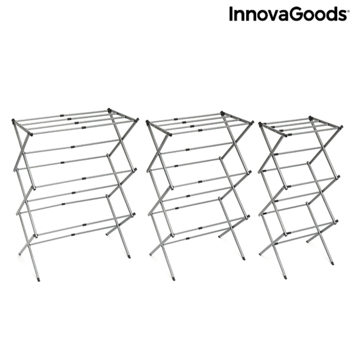 Extendable metal clothes dryer with 3 levels, foldable design, ideal for home and outdoor drying, by Bigbuy.
