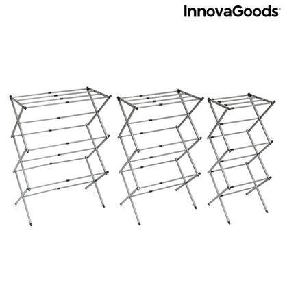Extendable metal clothes dryer with 3 levels, foldable design, ideal for home and outdoor drying, by Bigbuy.