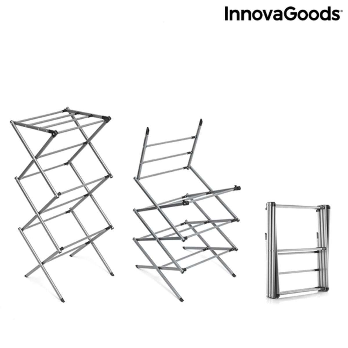 Foldable metal clothes dryer with three extendable levels, designed for home use, by Bigbuy in the Home &amp; Garden category.