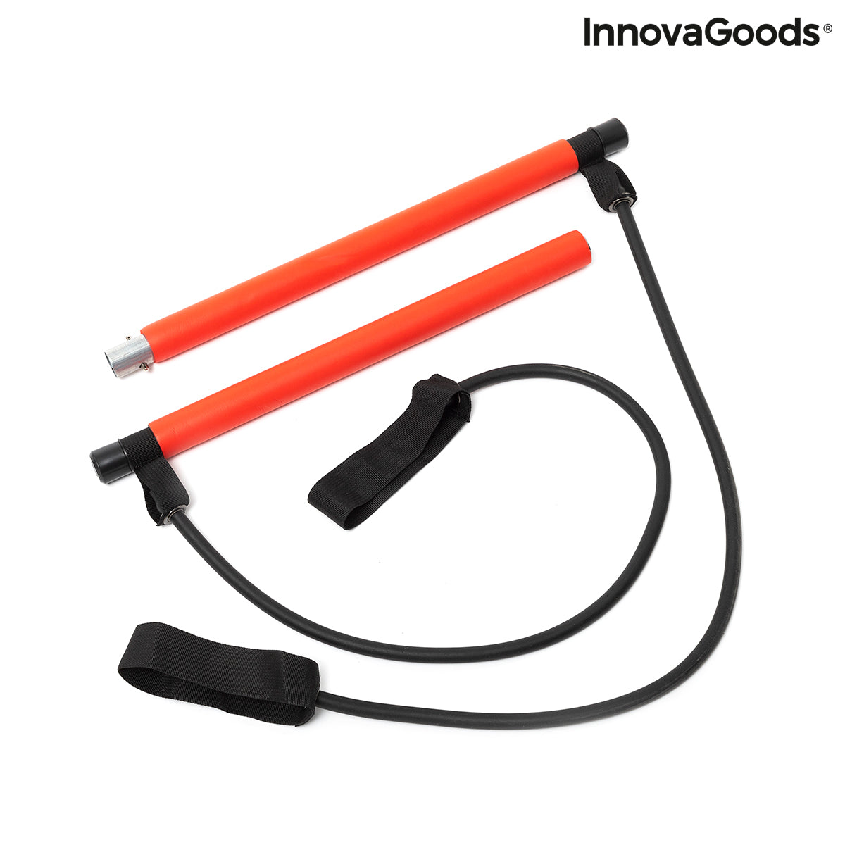 Fitness bar with resistance bands and exercise guide from Bigbuy, shown with workout equipment and instructional material.
