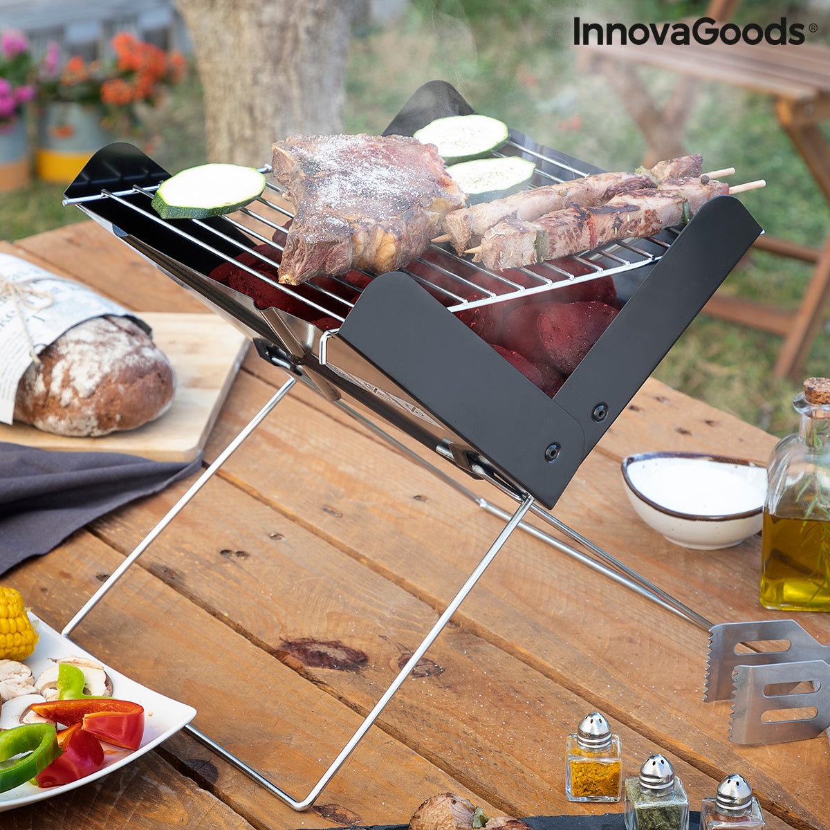 Portable foldable charcoal barbecue grill for garden use by Bigbuy, compact and easy to carry for outdoor cooking.