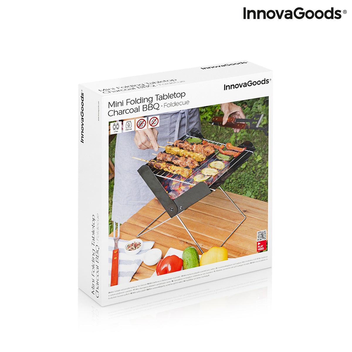 Portable mini folding charcoal barbecue for gardening by Bigbuy, showing a compact, foldable outdoor grill with charcoal tray.