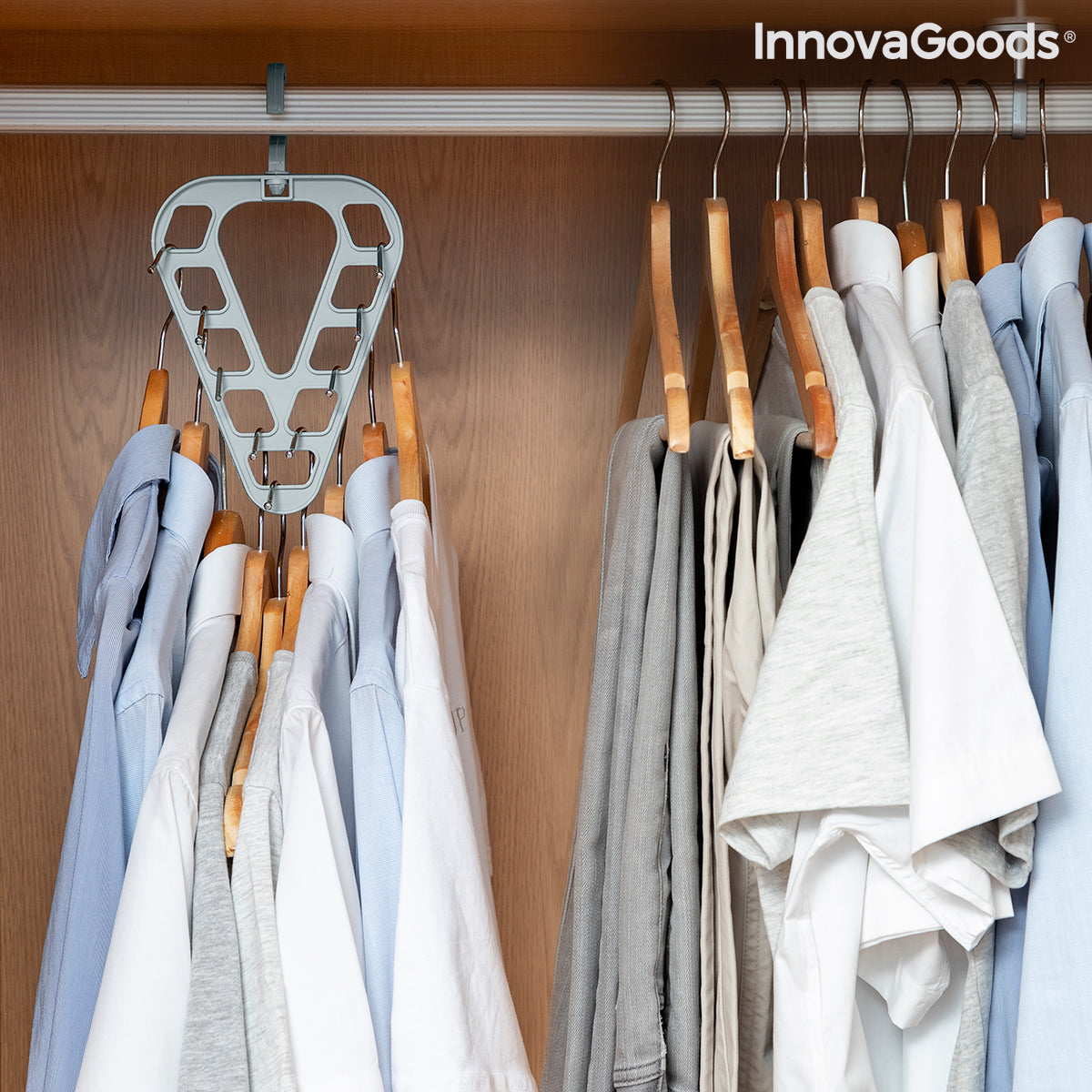 Set of two Orzer InnovaGoods hanger organizers from Bigbuy, showcasing compact, multi-compartment furniture storage solutions.